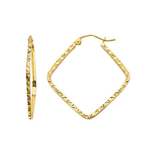 14K Yellow Gold 1.5mm Square Tube Diamond Cut Square Hoop Earrings