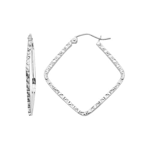 14K White Gold 1.5mm Square Tube Diamond Cut Square Hoop Earrings