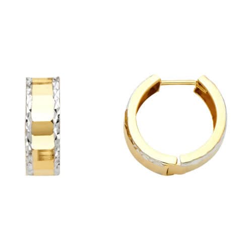 14K Two Tone Gold 5mm Diamond Cut Huggies Earrings