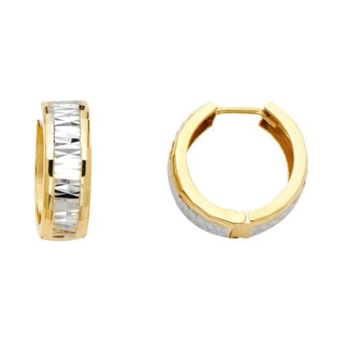 14K Two Tone Gold 5mm Diamond Cut Huggies Earrings