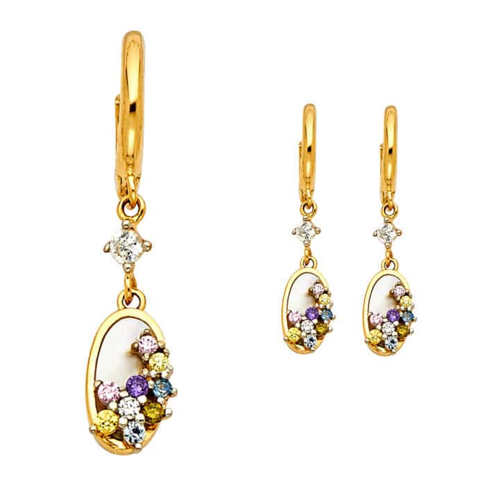 14K Yellow Gold Cubic Zirconia Hanging Earrings - Image 3