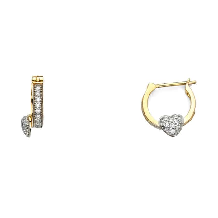 14K Yellow Gold 2mm Heart Cubic Zirconia Huggies Earrings