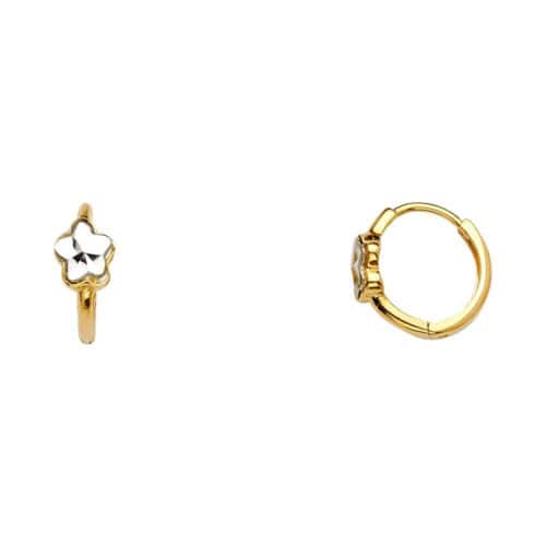 14K Two Tone Gold 5mm Flower Huggies Earrings