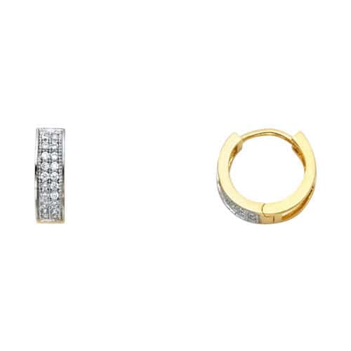 14K Yellow Gold 3mm Two Line Cubic Zirconia Huggies Earrings