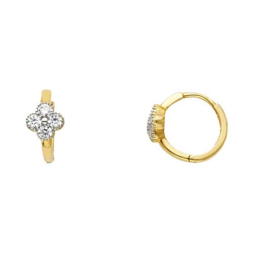 14K Yellow Gold 6mm Flower Cubic Zirconia Huggies Earrings