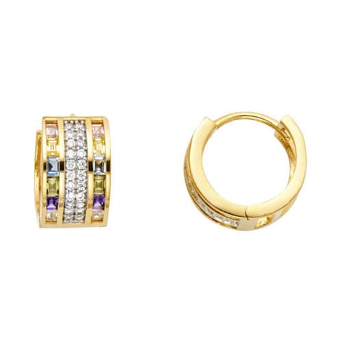 14K Yellow Gold 7mm Cubic Zirconia Huggies Earrings
