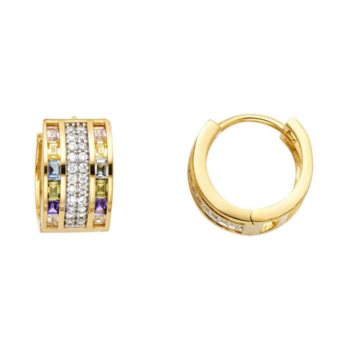 14K Yellow Gold 7mm Cubic Zirconia Huggies Earrings