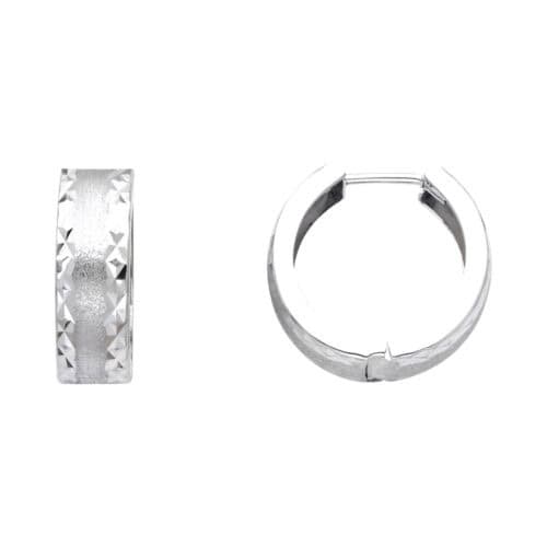 14K White Gold 5mm Diamond Cut Huggies Earrings