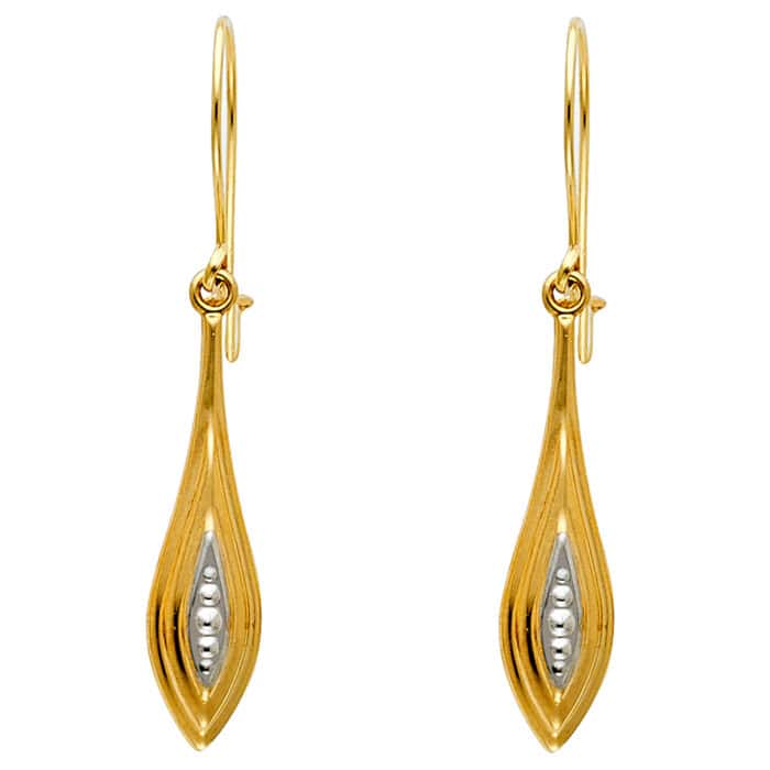 14K Two Tone Gold Hollow Teardrop Hanging Earrings