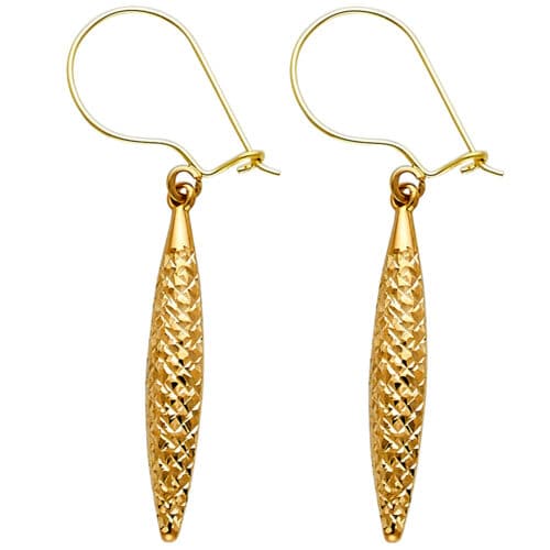 14K Yellow Gold Diamond Cut Hollow Hanging Earrings
