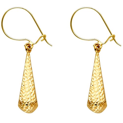 14K Yellow Gold Diamond Cut Hollow Teardrop Hanging Earrings