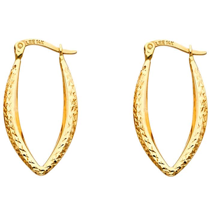 14K Yellow Gold Diamond Cut Hollow Earrings