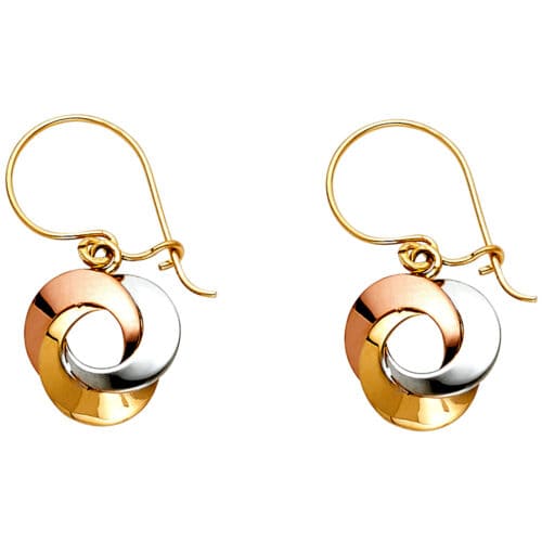 14K Tri Color Gold Love Circle Hanging Earrings