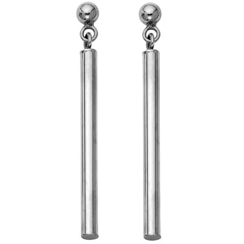 14K White Gold RD Bar Hanging Earrings