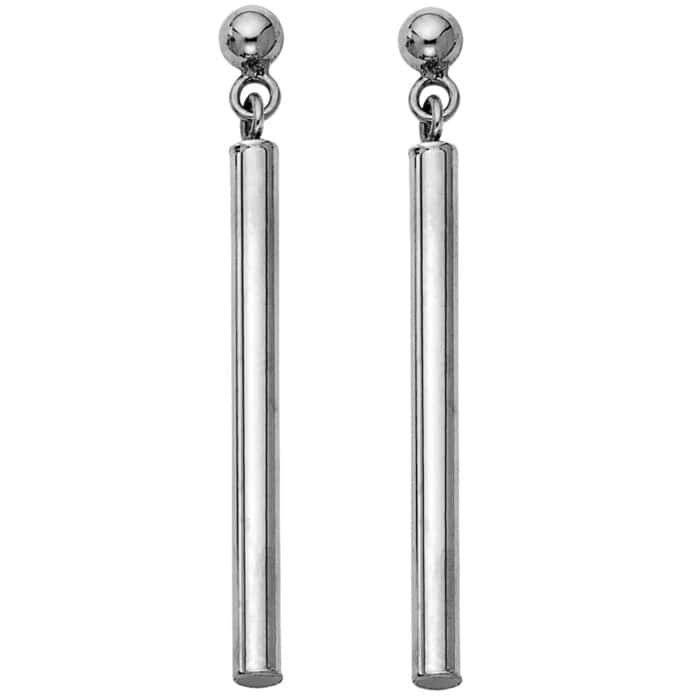 14K White Gold RD Bar Hanging Earrings