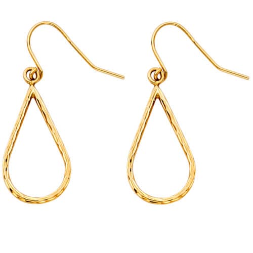 14K Yellow Gold Thin Teardrop Hollow Hanging Earrings