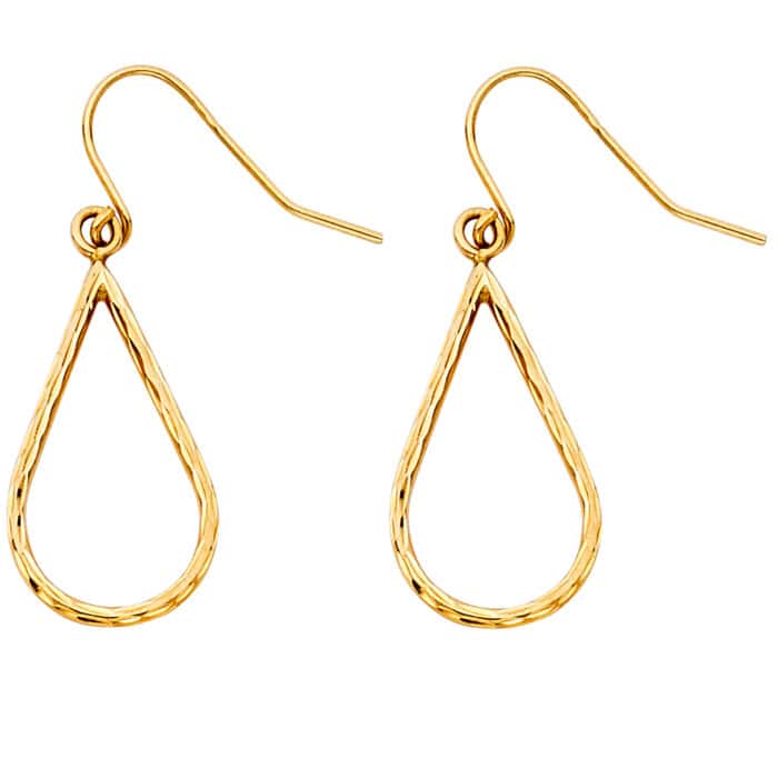 14K Yellow Gold Thin Teardrop Hollow Hanging Earrings