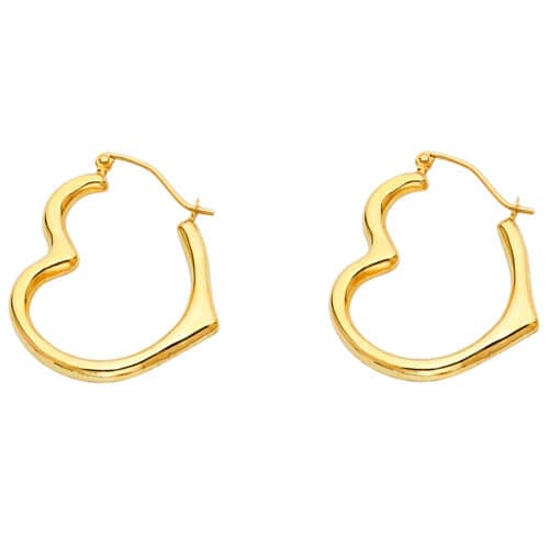 14K Yellow Gold Angled Hollow Heart Earrings