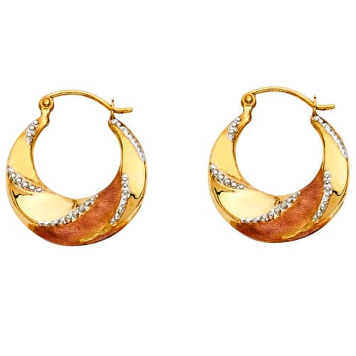 14K Tri Color Gold Fancy Hollow Hoop Earrings