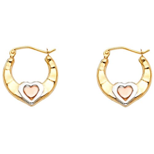 14K Tri Color Gold Fancy Hollow Hoop Earrings