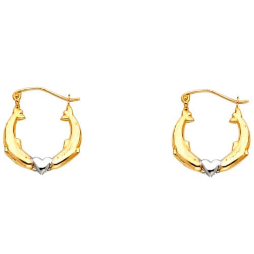 14K Two Tone Gold Dolphin Hollow Hoop Earrings