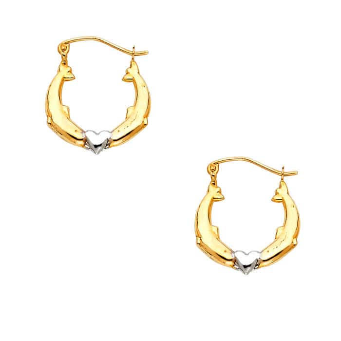 14K Two Tone Gold Dolphin Hollow Hoop Earrings - Image 2