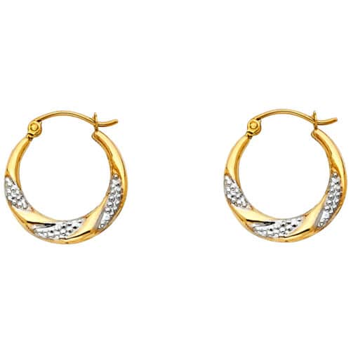 14K Two Tone Gold Fancy Hollow Hoop Earrings
