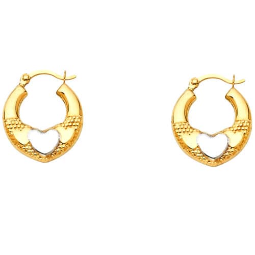 14K Two Tone Gold Fancy Hollow Hoop Earrings
