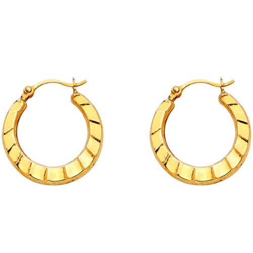 14K Yellow Gold Fancy Hollow Hoop Earrings