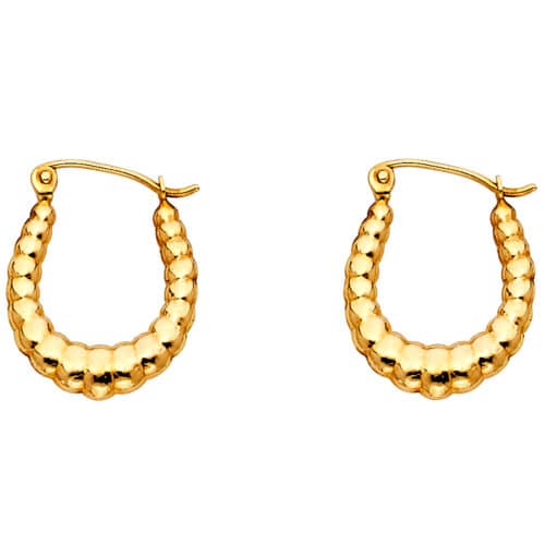14K Yellow Gold Fancy Hollow Hoop Earrings