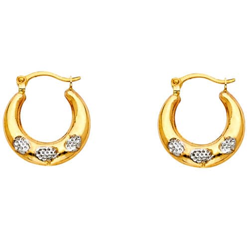 14K Two Tone Gold Fancy Hollow Hoop Earrings