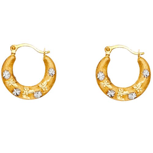 14K Two Tone Gold Fancy Hollow Hoop Earrings