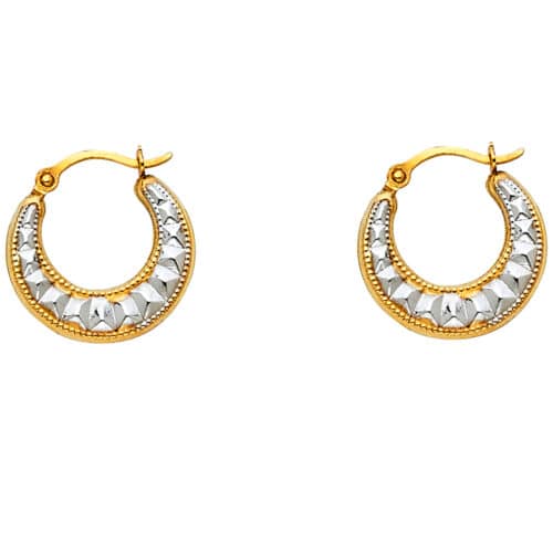 14K Two Tone Gold Fancy Hollow Hoop Earrings