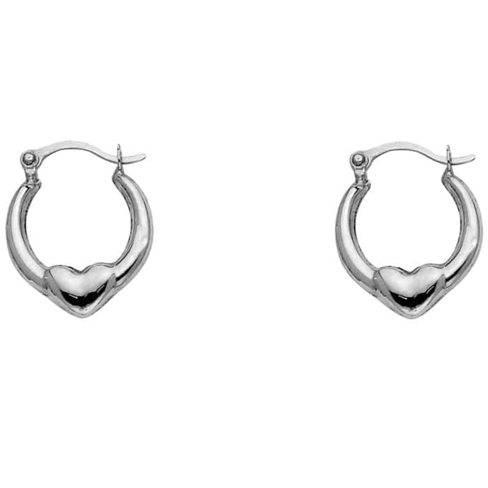 14K White Gold Fancy Hollow Hoop Earrings