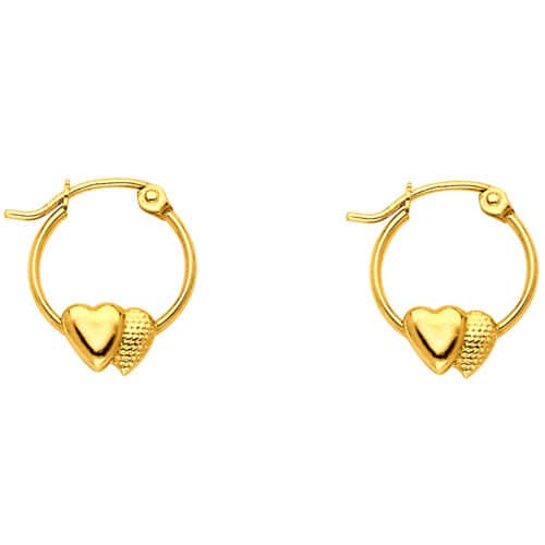 14K Yellow Gold 2 Heart Hoop Earrings