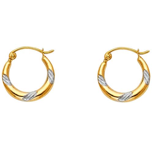 14K Two Tone Gold Fancy Hollow Hoop Earrings