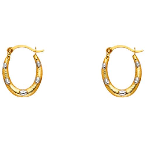 14K Two Tone Gold Fancy Hollow Hoop Earrings