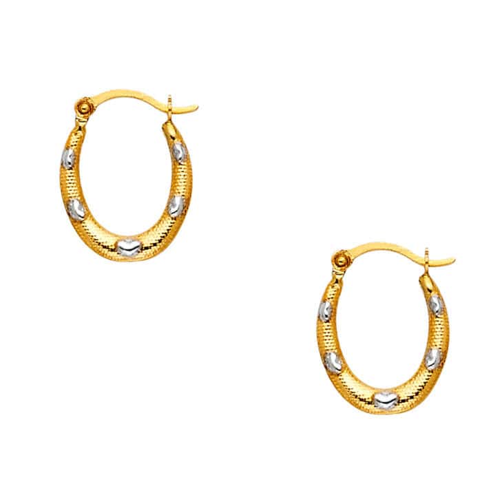 14K Two Tone Gold Fancy Hollow Hoop Earrings - Image 3