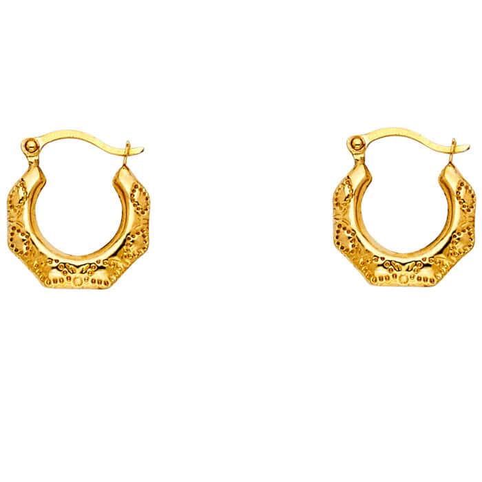 14K Yellow Gold Fancy Hollow Hoop Earrings