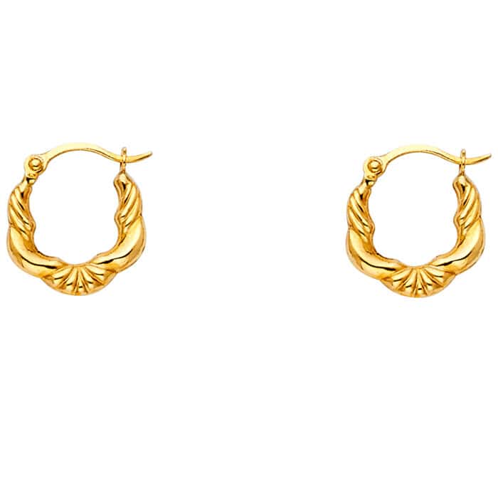 14K Yellow Gold Fancy Hollow Hoop Earrings