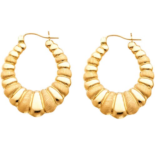 14K Yellow Gold Fancy Hollow Hoop Earrings