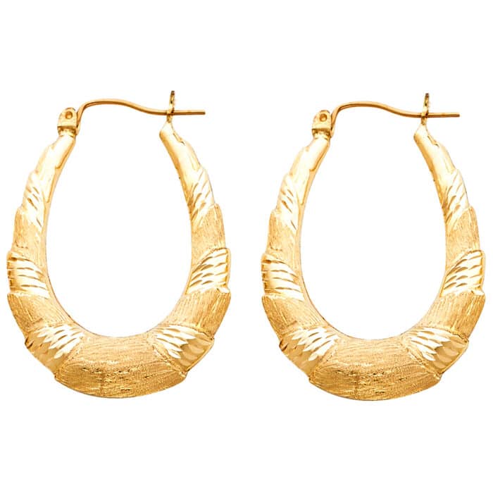 14K Yellow Gold Fancy Hollow Hoop Earrings