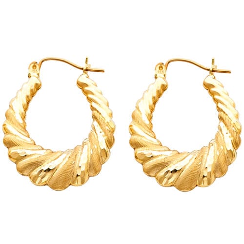 14K Yellow Gold Fancy Hollow Hoop Earrings