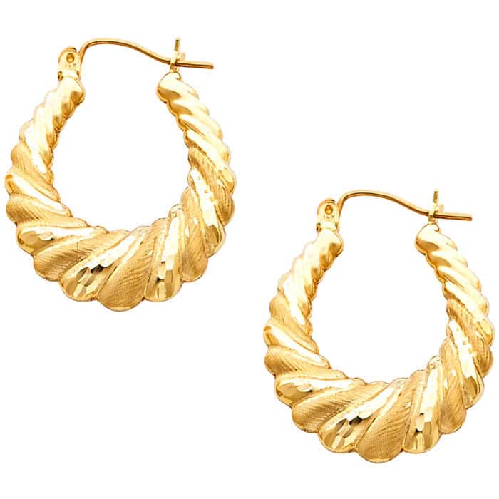 14K Yellow Gold Fancy Hollow Hoop Earrings - Image 3