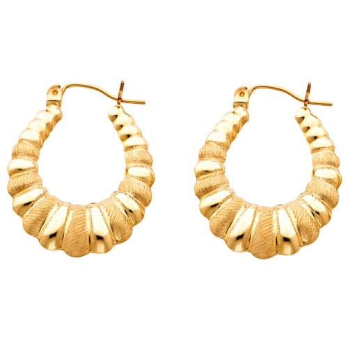 14K Yellow Gold Fancy Hollow Hoop Earrings