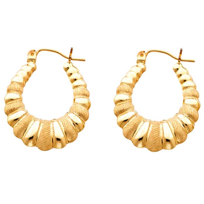 14K Yellow Gold Fancy Hollow Hoop Earrings