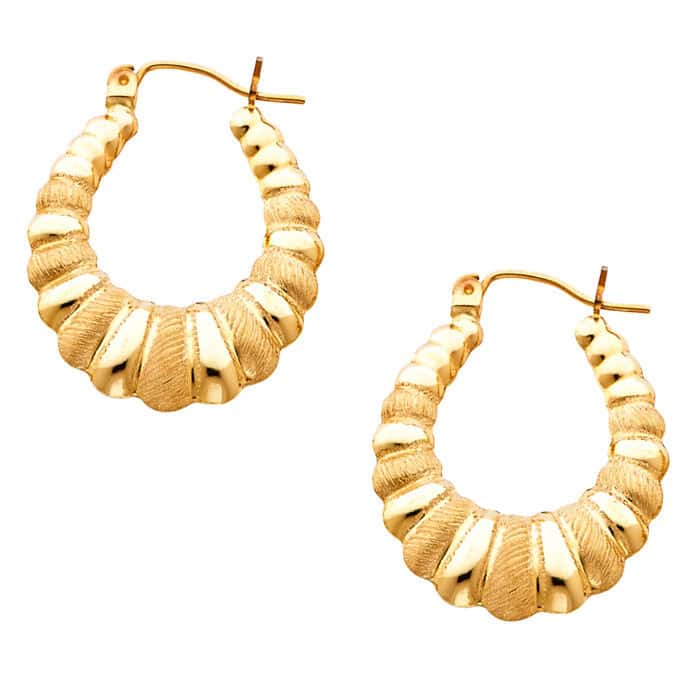 14K Yellow Gold Fancy Hollow Hoop Earrings - Image 3