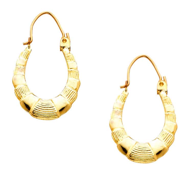 14K Yellow Gold Fancy Hollow Hoop Earrings - Image 2