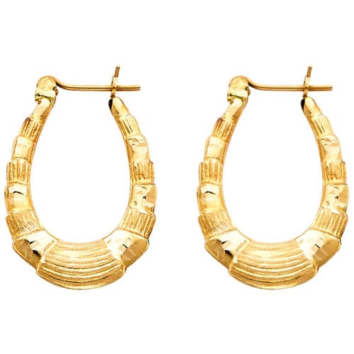 14K Yellow Gold Fancy Hollow Hoop Earrings