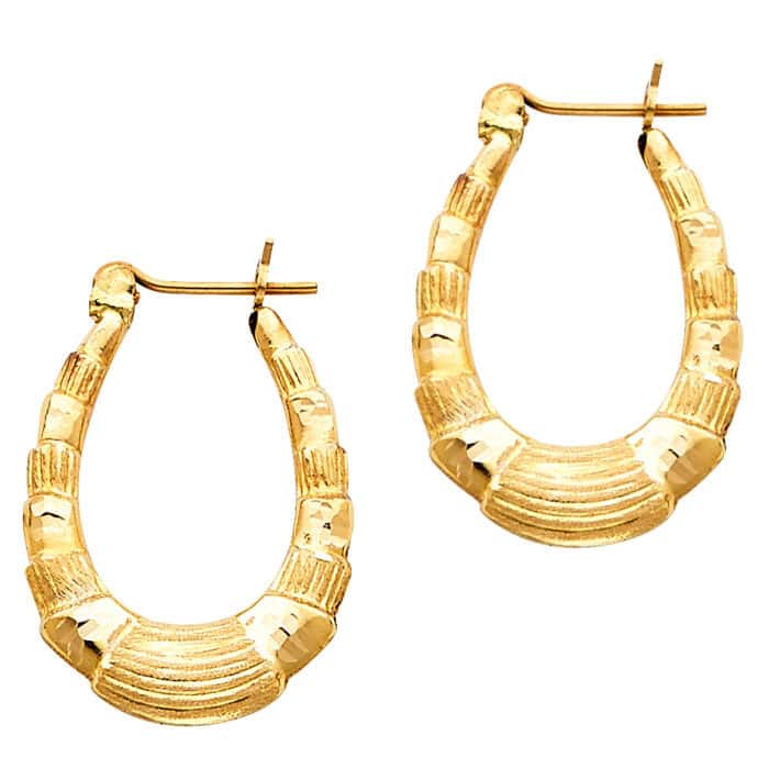 14K Yellow Gold Fancy Hollow Hoop Earrings - Image 3